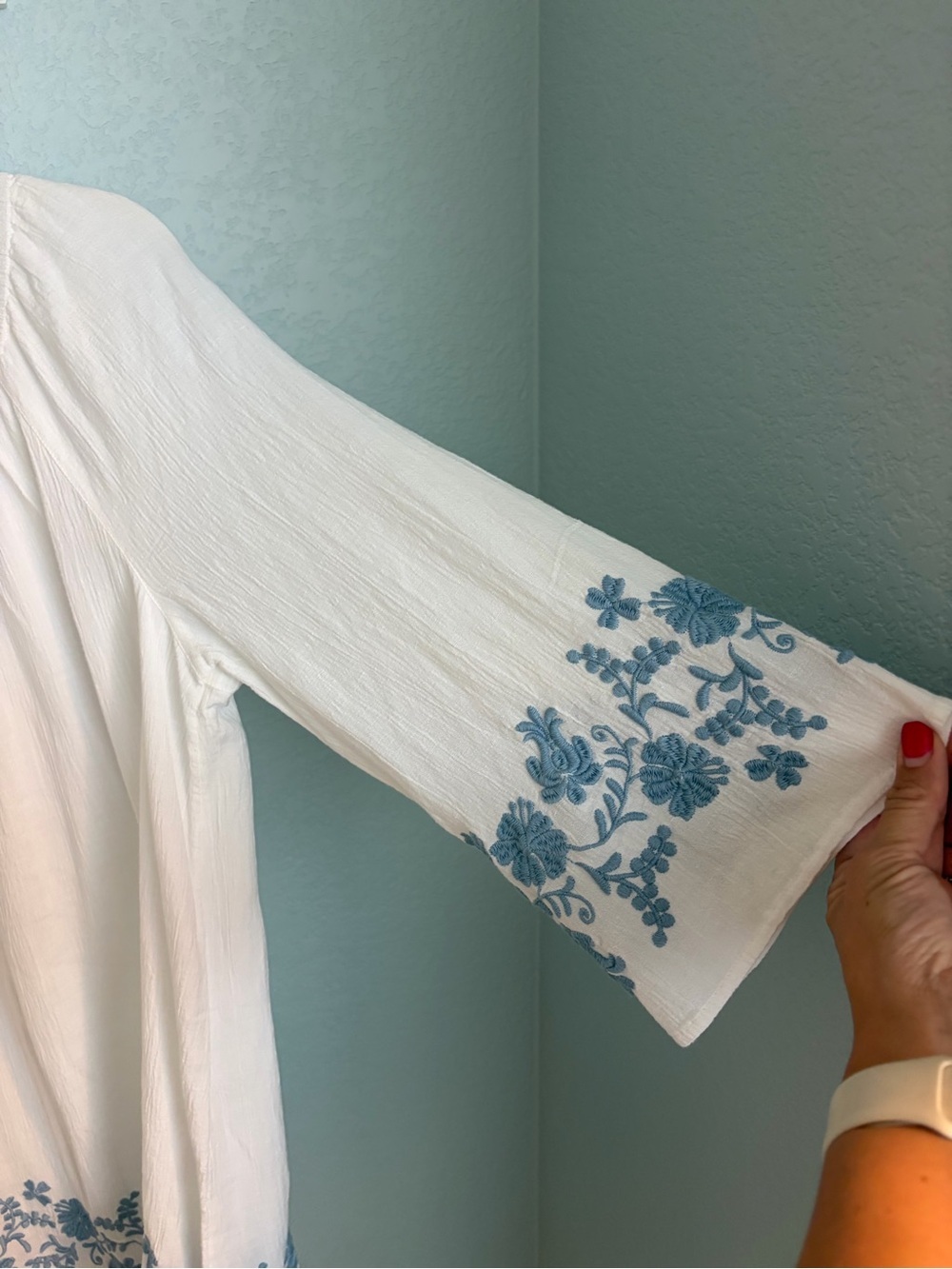 J. Jill White Embroidered Tunic Dress Blue Floral Boho Cover Up Cotten Blend - Picture 4 of 9